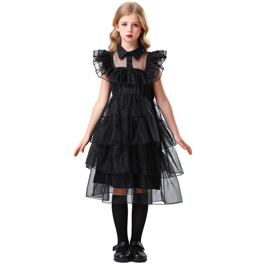 Women Wednesday Black Dress Dance Costume Dress Halloween Cosplay Gothic Outfit